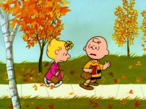 Charlie Brown listens to his sister Sally's locker complaints while ...