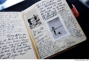 Anne Frank's diary displayed during a press conference at Anne Frank ...