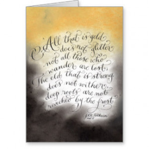 Tolkein quote Glitter Gold calligraphy pastel art Greeting Card
