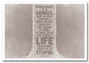 ... Quote Motivational Quote Albert Einstein Everybody Is A Genius Beige