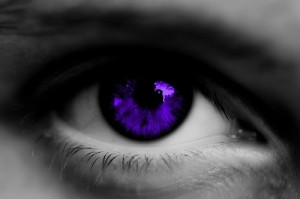 purple, blue, and green eyes