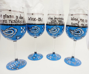 Wine Glass, Blue, Bandanna, Funny Sayings, Western , Wine Gift , Wine ...