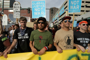 Tom Morello (center right) participate in the Iraq Veterans Against ...