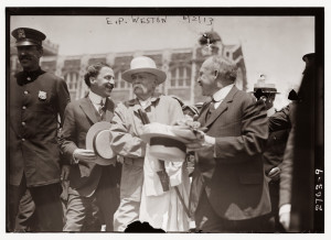 Edward Payson Weston sets off from the plaza in front of