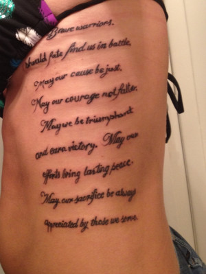 Side tattoo. Military quote.Military Quotes
