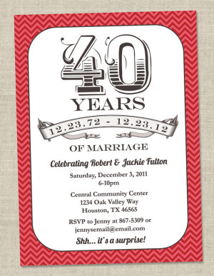 40th Anniversary Invitation - Ruby Red Vintage Anniversary Party ...