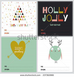 Set of happy new 2015 year greeting card with Christmas and winter ...