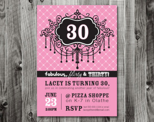 Chandelier Pink & Black 30th Birthday Party Invitation