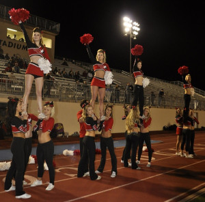 Palomar’s cheer squad performs at the final football game of the
