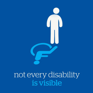 Grafik in blau mit Rollstuhl-Symbol aus dem ein weißes ...