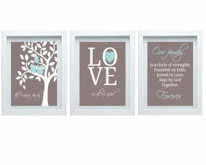 Family Tree Owl Tree Love Quote Custom Family Name Taupe Blue Home ...