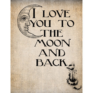Antique Love Child Moon Quote Script Handwriting Illustration Digital ...