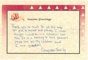 Clients say “Thank You” for Holiday Program