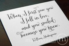 ... First Saw You I Fell In Love -Shakspeare Love Quote - Anniversary Card