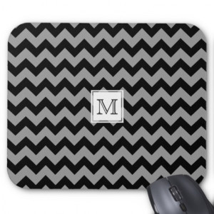 Monogram: Black Chevron Print Mousepad