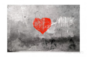 Red Heart Graffiti Over Grunge Cement Wall Art Print