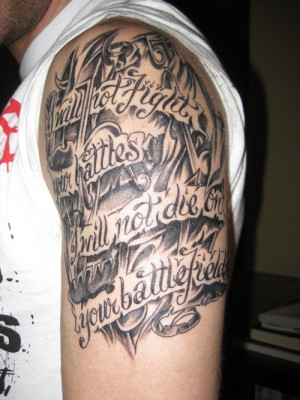 Cool Shoulder Quotes Tattoo Idea for Guys