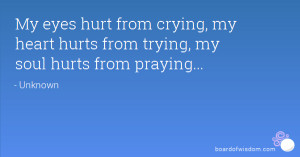 My eyes hurt from crying, my heart hurts from trying, my soul hurts ...