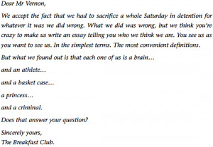 BRIAN’S ESSAY FROM THE BREAKFAST CLUB