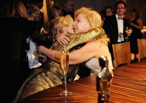 Set decorator Francesca Lo Schiavo hugs actress Meryl Streep at the ...