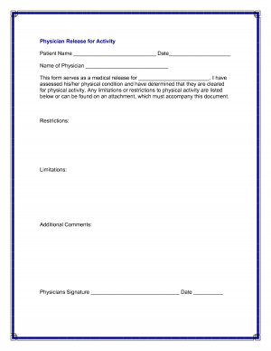 Medical Referral Form Physician Release For Activity Patient Name ...