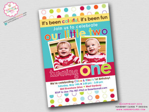 Colorful Fun Year - Twins' First Birthday Party Invitation (Digital ...