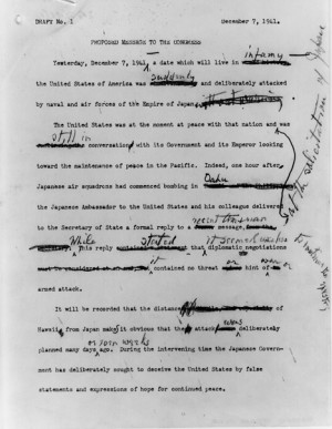 1st Typed copy of the 'Day of Infamy' Speech