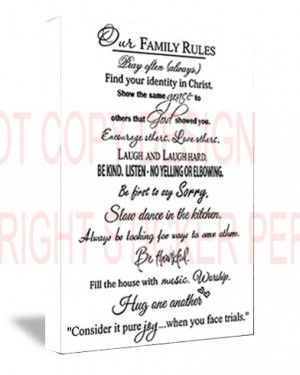 CANVAS PRINT Our Family Rules Pray often (always.) Find your identity ...