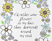 Rather Wear Flowers In My Hair // Block Print Art // Original ...