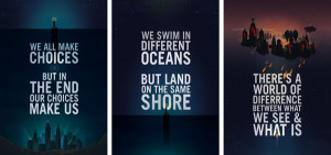 ... Quote posters each featuring locations from the series such as rapture