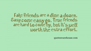 Fake friends are a dime a dozen. Easy come easy go. True friends are ...