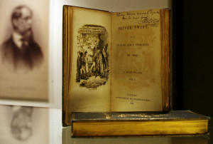 An inscribed copy of Charles Dickens' 'Oliver Twist' is displayed at ...