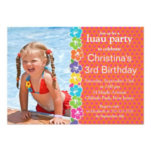 Cute Luau Little Girl Birthday Party Invitations 5
