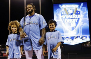 American League's Prince Fielder, of the Detroit Tigers, poses with ...