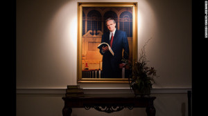 portrait of Charles Stanley greets visitors to First Baptist Church ...