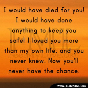 would have died for you! I would have done anything to keep you safe ...