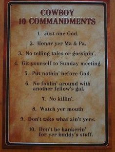 COWBOY TEN 10 COMMANDMENTS Rustic Old West Country Western Sign Home ...
