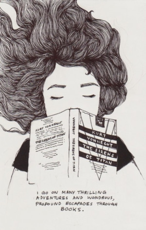 adventure, book, drawing, girl, text, typography, vonnegut, woman