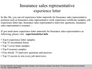 Insurance sales representative experience letter