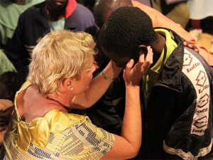 Heidi Baker (Iris Global) praying for the deaf on that night, eleven ...