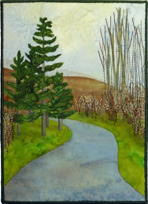 The Walker | Diane Becka 5″ × 7″ (13cm × 18cm) fabric collage ...