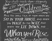 Teach Them Diligently - Chalkboard Bible Verse Art Print - 11x14