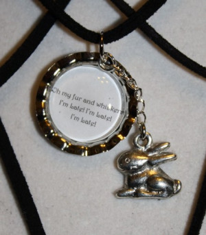 Alice in Wonderland White Rabbit 'I'm Late..' Quote Charm Necklace
