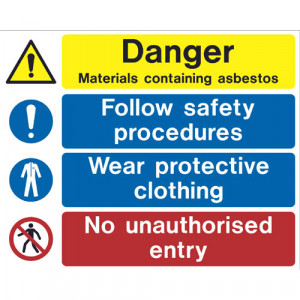 Danger. Materials containing asbestos. Follow safety procedures. Wear ...