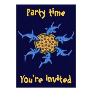 Funny pizza eating sharks party invitation card | Zazzle.co.uk