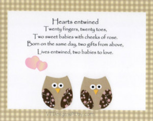 ... , Kids Wall Art, Twins Poem, Owls, Verse, Hearts Entwined, 8x10 Print