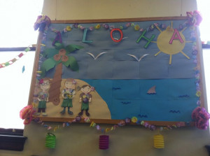 Summer library bulletin board. Hawaii. Beach.