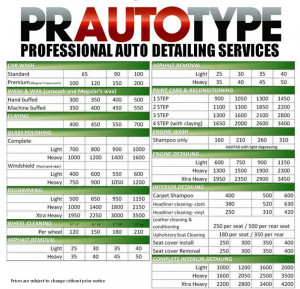 Auto Detailing Price List