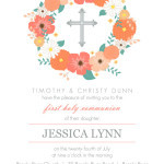 Floral Cross Monogram First Communion Invitation by PurpleTrail.com ...