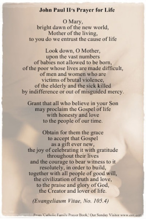 Blessed John Paul II's Prayer for Life Prayer for the Unborn Catholic ...